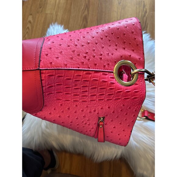 Pink Textured Handbag Ostrich Alligator With Gold Ring Accent shoulder purse PVC - Picture 15 of 16